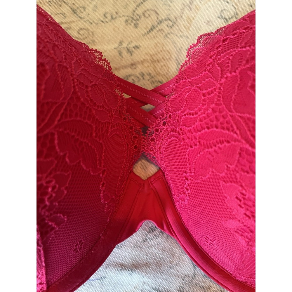 TORRID, Women's Bra,‎ 42D Plunge Push-up Chelsea Lace, Heart Diamond Strap Pink - Picture 11 of 14